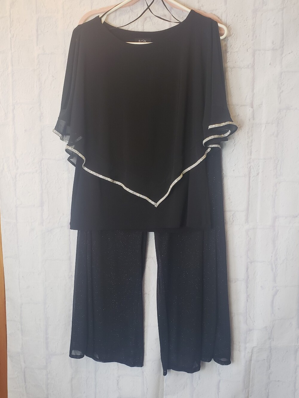 MSK 2 Piece Formal Cocktail Pantset Crystal Embellished Sparkly Petite Large